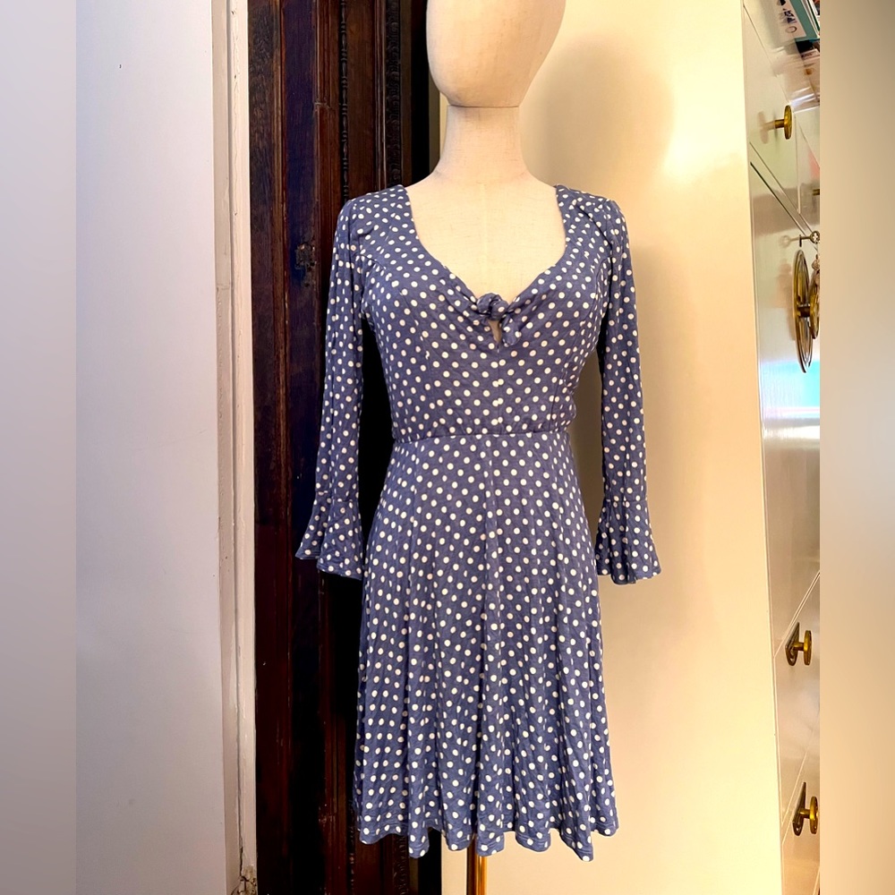 Anthropologie Urban Outfitters blue stretch polkadot dress Cotton medium NWT